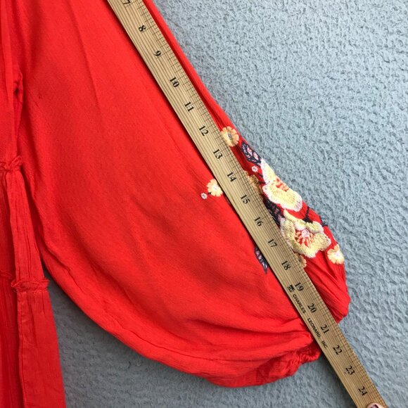 Free People Embroidered Boho Peasant Tunic Top With Floral Detailing XS - Picture 15 of 16